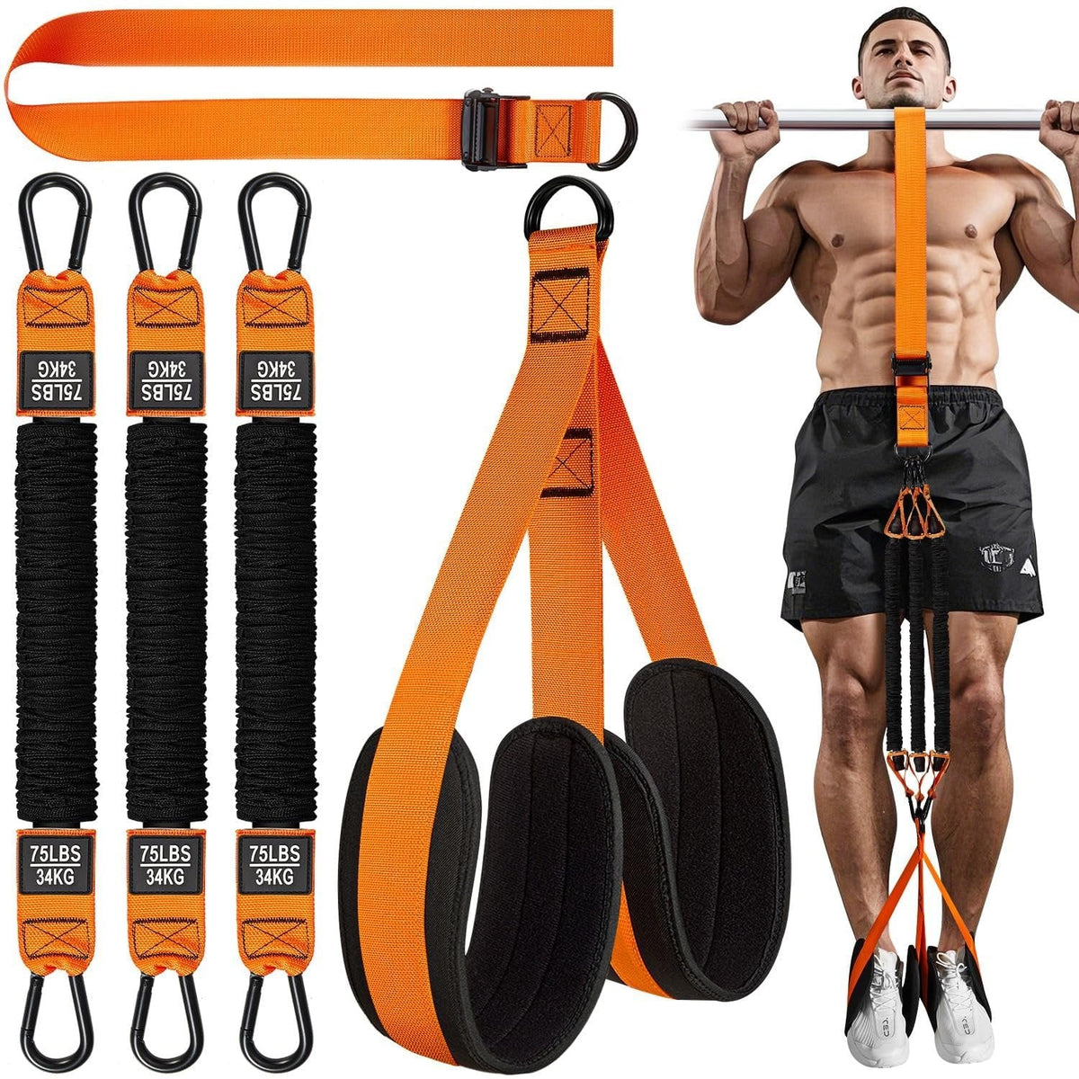 Ascent | Pull-Up Assistance Band with Double Foot Support | Steel Hooks for Pull-Up Bars