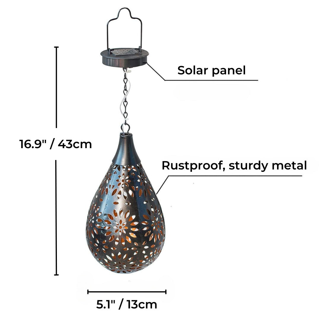 Dewglow | Solar Garden Lantern with Floral Cutout Design | Rustproof Steel Hanging Light