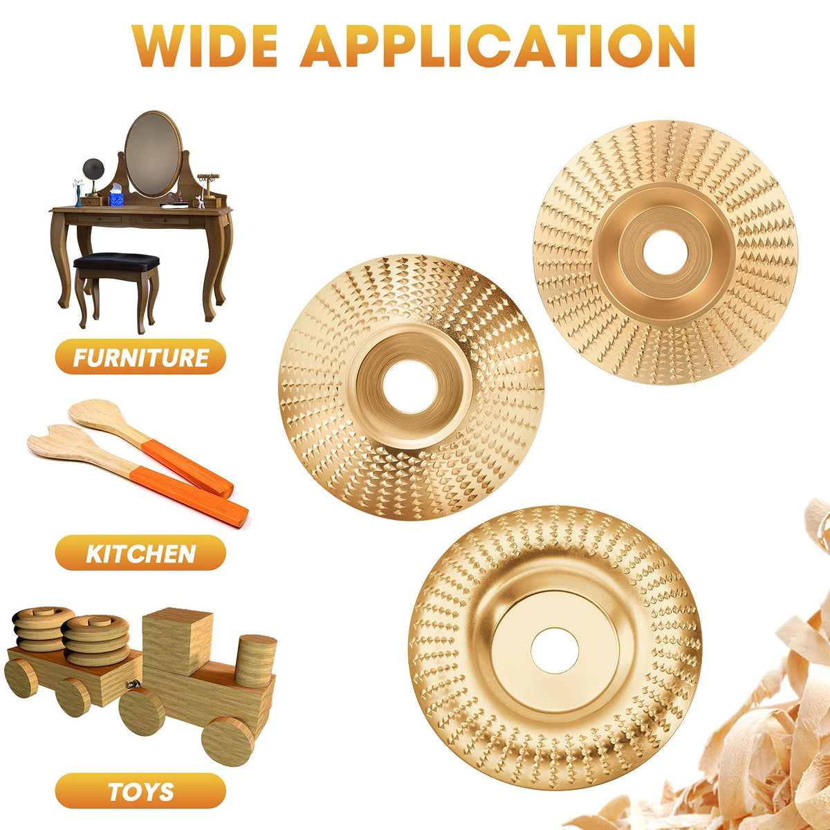 Carvexa | Tungsten Carbide Wood Carving Discs with 3 Shapes | Angle Grinder Kit for Wood