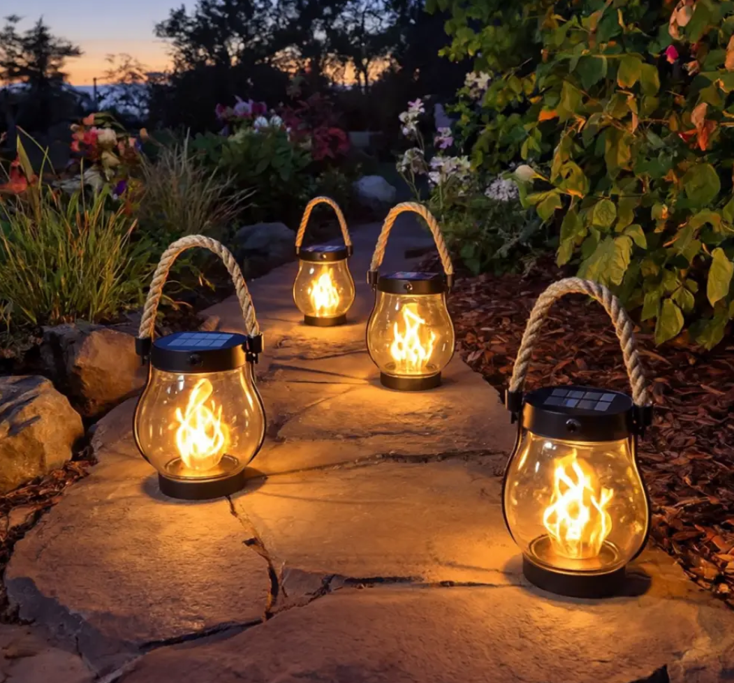 Solar Flame Effect Lantern with Automatic Dusk Activation | Outdoor Garden Light