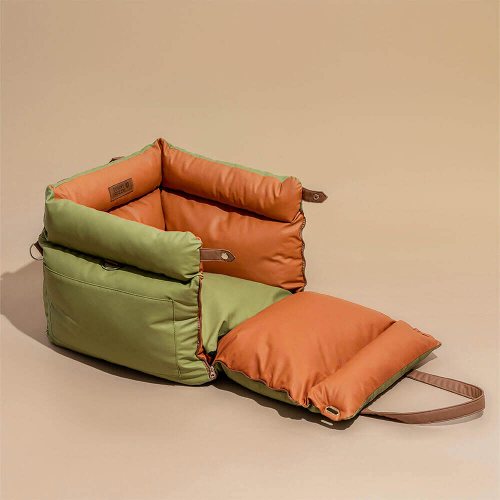 Rover | Faux Leather Dog Car Seat with Safety Belt, Plush Booster Bed for Long Car Trips