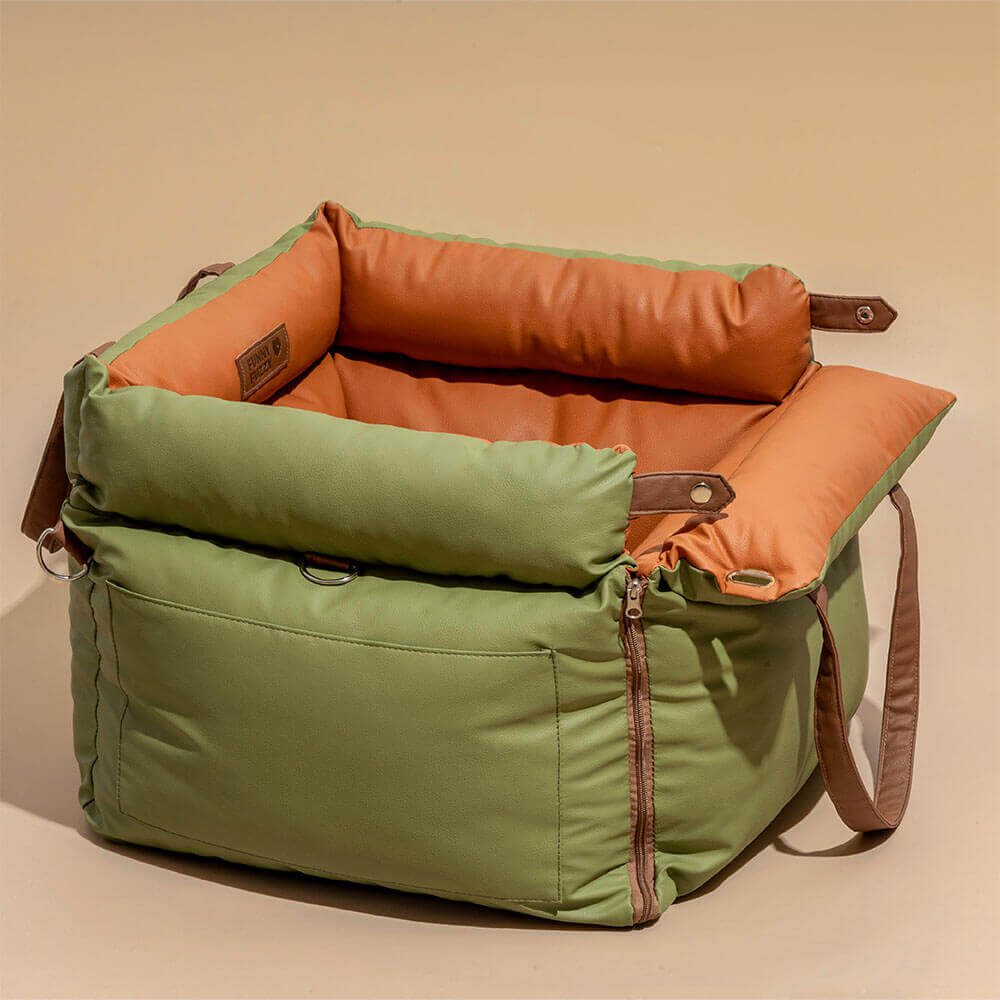 Rover | Faux Leather Dog Car Seat with Safety Belt, Plush Booster Bed for Long Car Trips