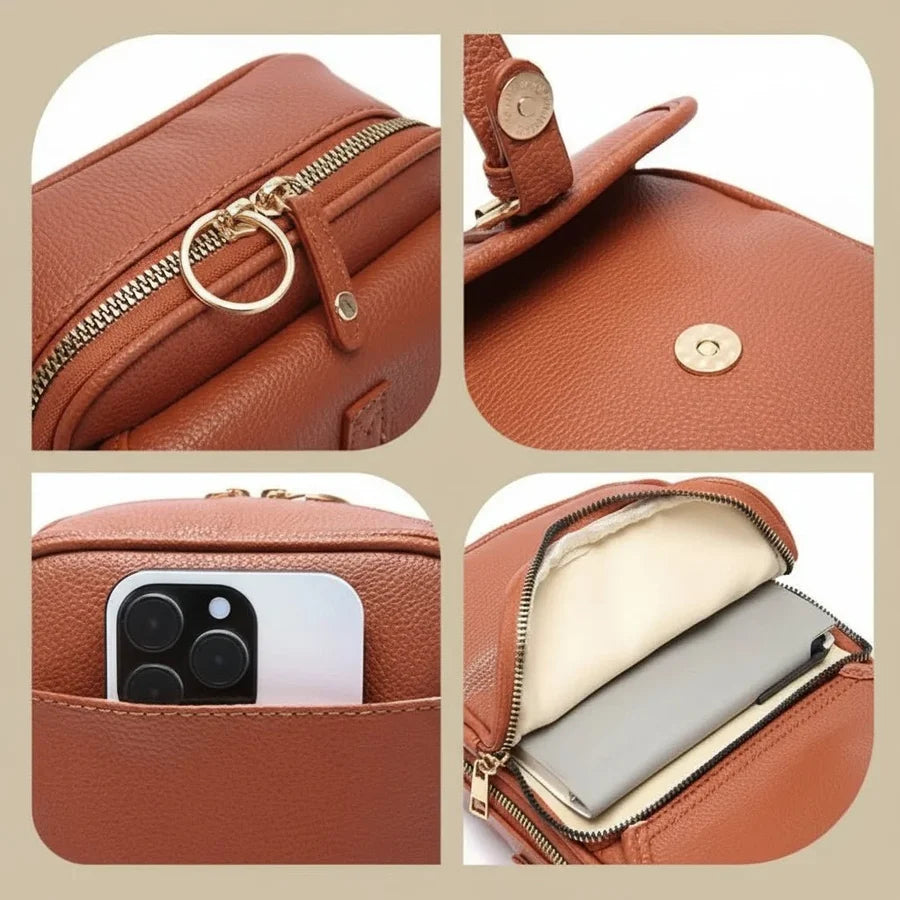 Compact Leather Crossbody Bag with Anti-Theft Design | Square Everyday Purse