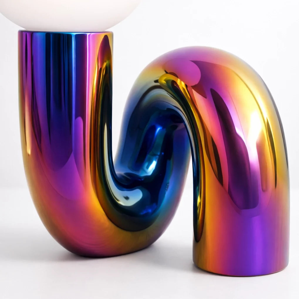 Sculptural S-Curve Table Lamp with Chrome Base | Frosted Glass Globe for Ambient Glow