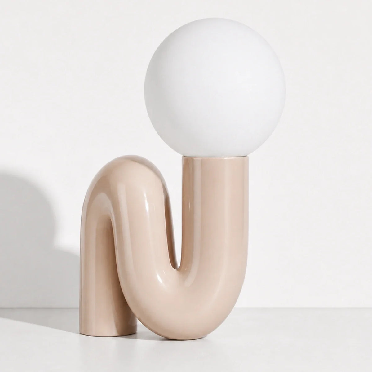 Sculptural S-Curve Table Lamp with Chrome Base | Frosted Glass Globe for Ambient Glow