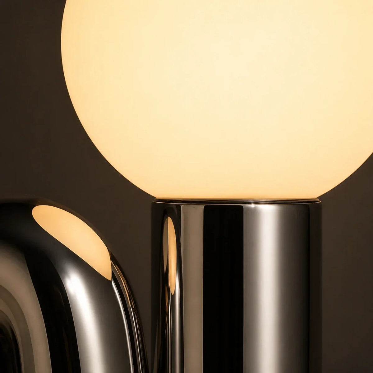 Sculptural S-Curve Table Lamp with Chrome Base | Frosted Glass Globe for Ambient Glow
