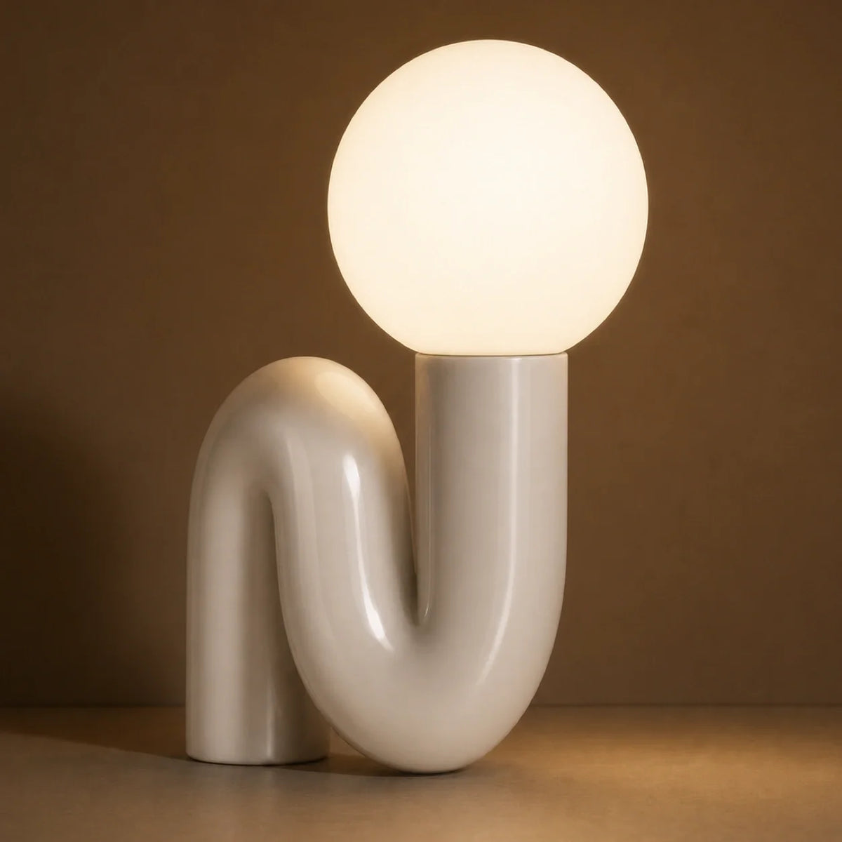 Sculptural S-Curve Table Lamp with Chrome Base | Frosted Glass Globe for Ambient Glow