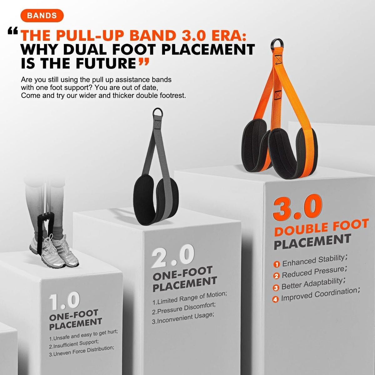 Ascent | Pull-Up Assistance Band with Double Foot Support | Steel Hooks for Pull-Up Bars