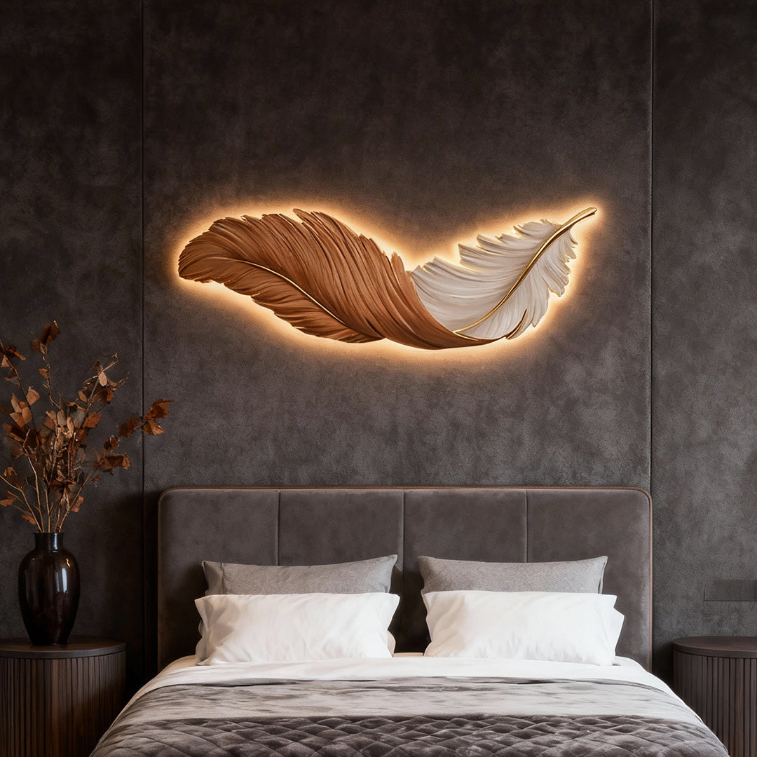 Feather LED Wall Art Lamp USB Remote Control Decorative Wall Light