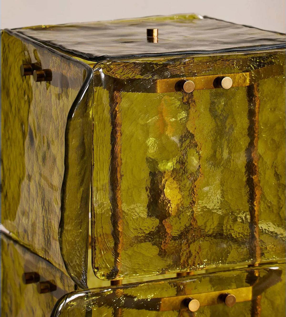 Hand-Blown Green Glass Floor Lamp with Stacked Panels | Mid-Century Statement Light