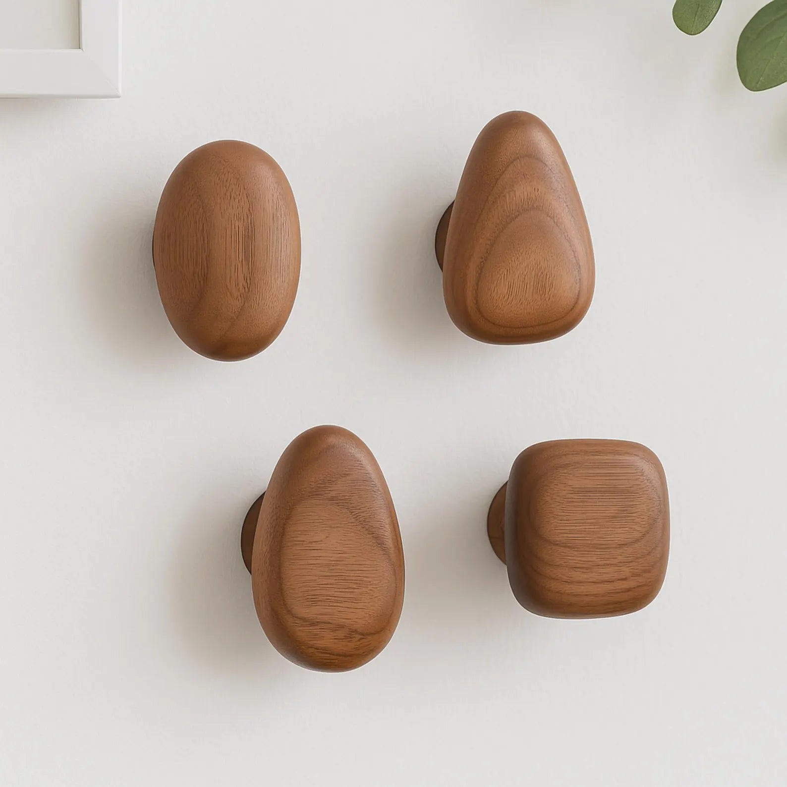Minimalist Wooden Pebble Wall Hook Set (4pcs)