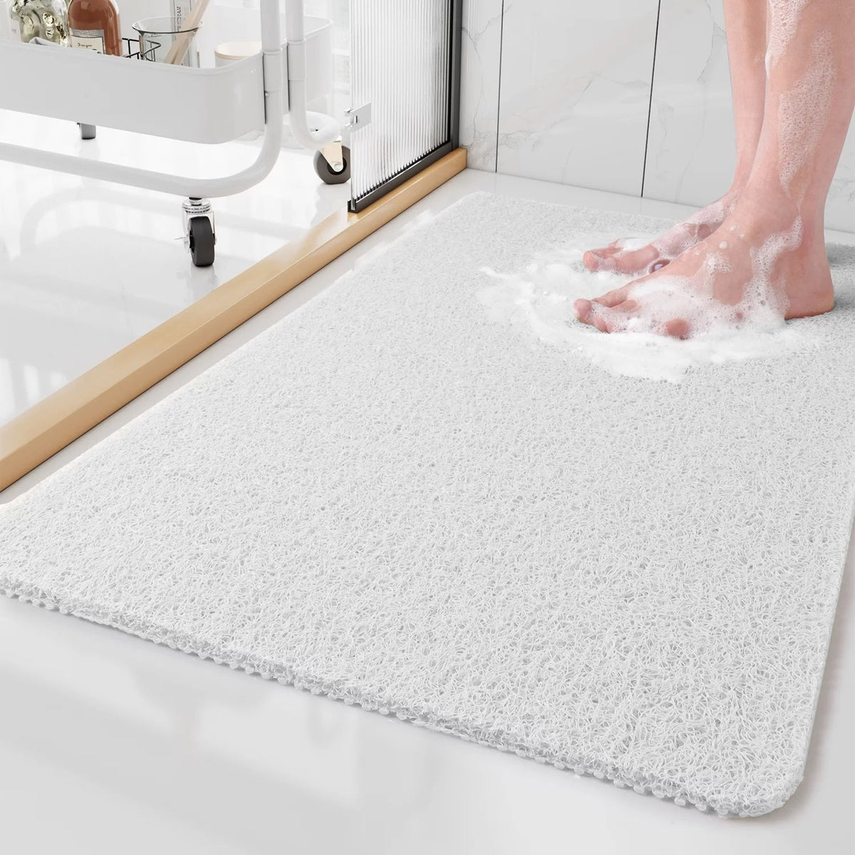 Non-Slip Shower Mat with Quick Water Drainage | Cut-to-Fit Soft Machine Washable Mat