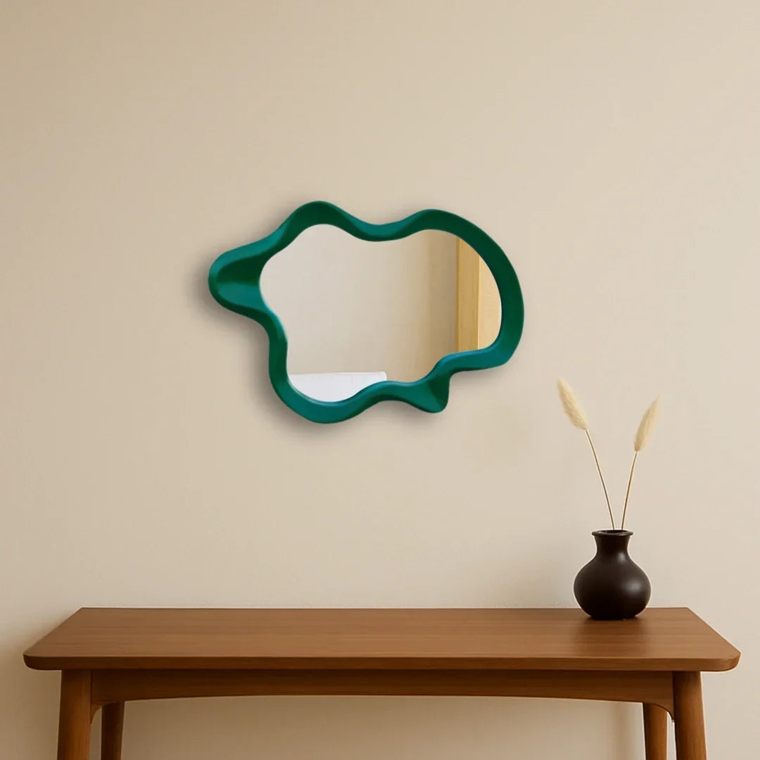 Wavy Wood Frame Wall Mirror with 3D Carved Border | Versatile Hanging for Any Room