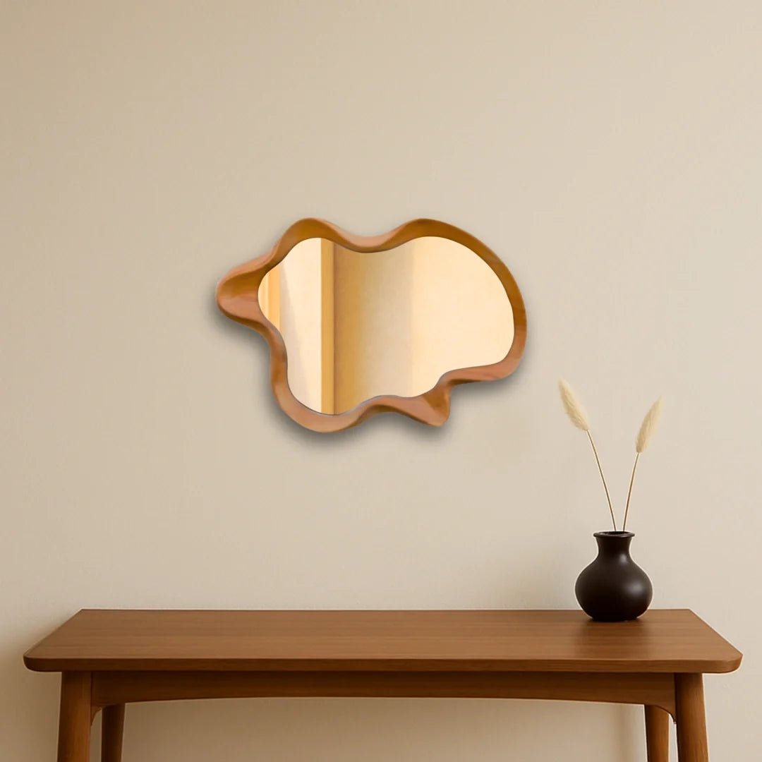 Wavy Wood Frame Wall Mirror with 3D Carved Border | Versatile Hanging for Any Room