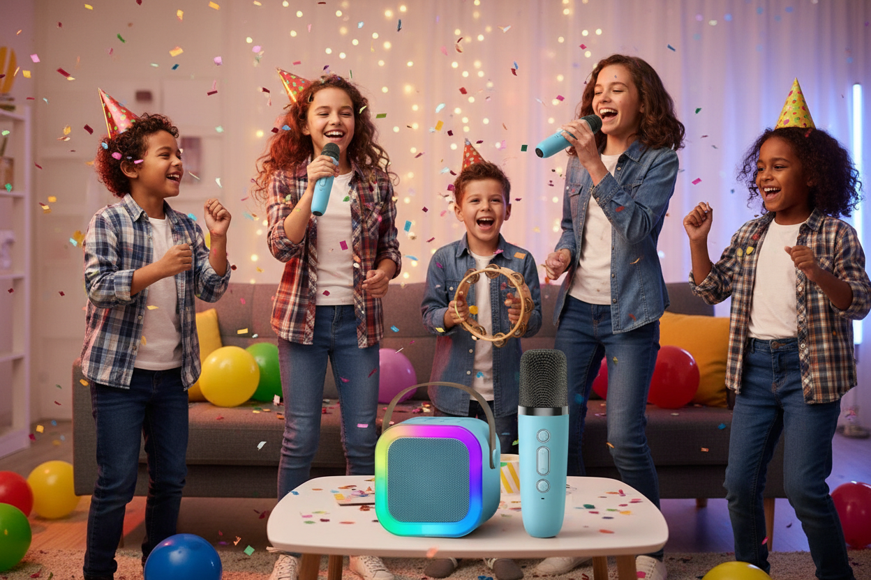 Portable Bluetooth Karaoke Speaker with 2 Wireless Mics & LED Lights Party System