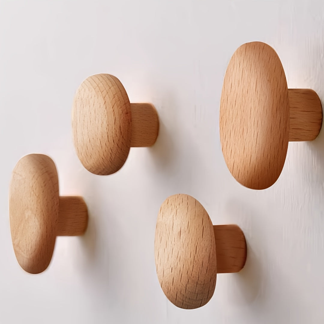 Minimalist Wooden Pebble Wall Hook Set (4pcs)