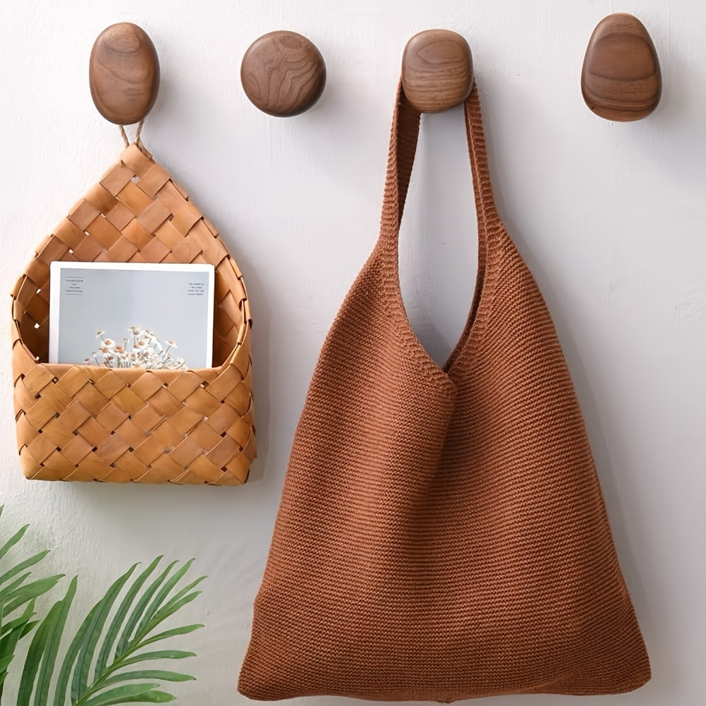 Minimalist Wooden Pebble Wall Hook Set (4pcs)