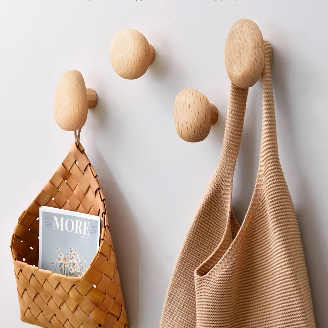 Minimalist Wooden Pebble Wall Hook Set (4pcs)