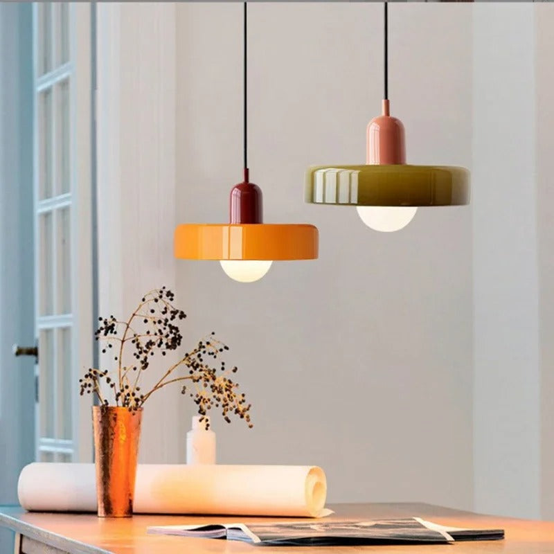 Bauhaus Dual-Tone Glass Pendant Light with Vibrant Colors | Modern Lamp