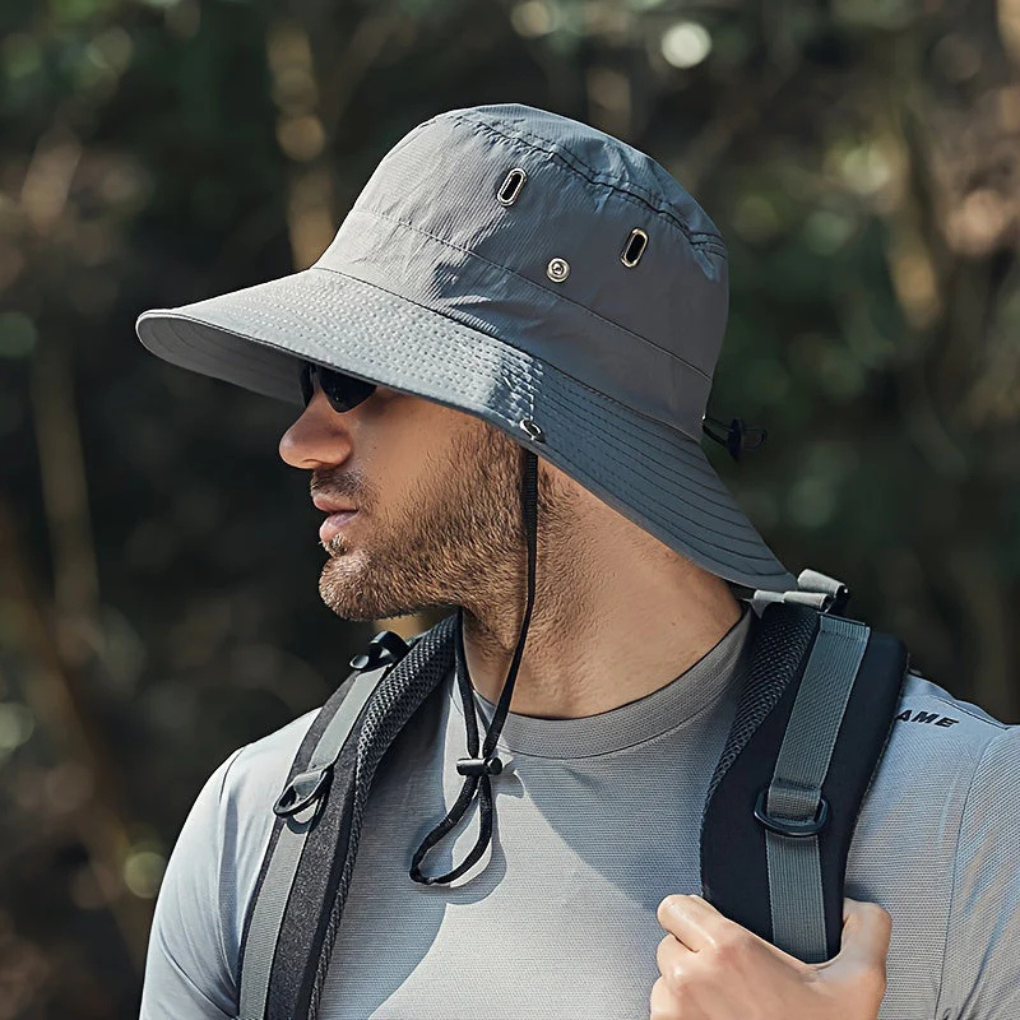 Brimora | Men’s Wide Brim Sun Hat with Chin Strap | Packable Ventilated Hat for Outdoors