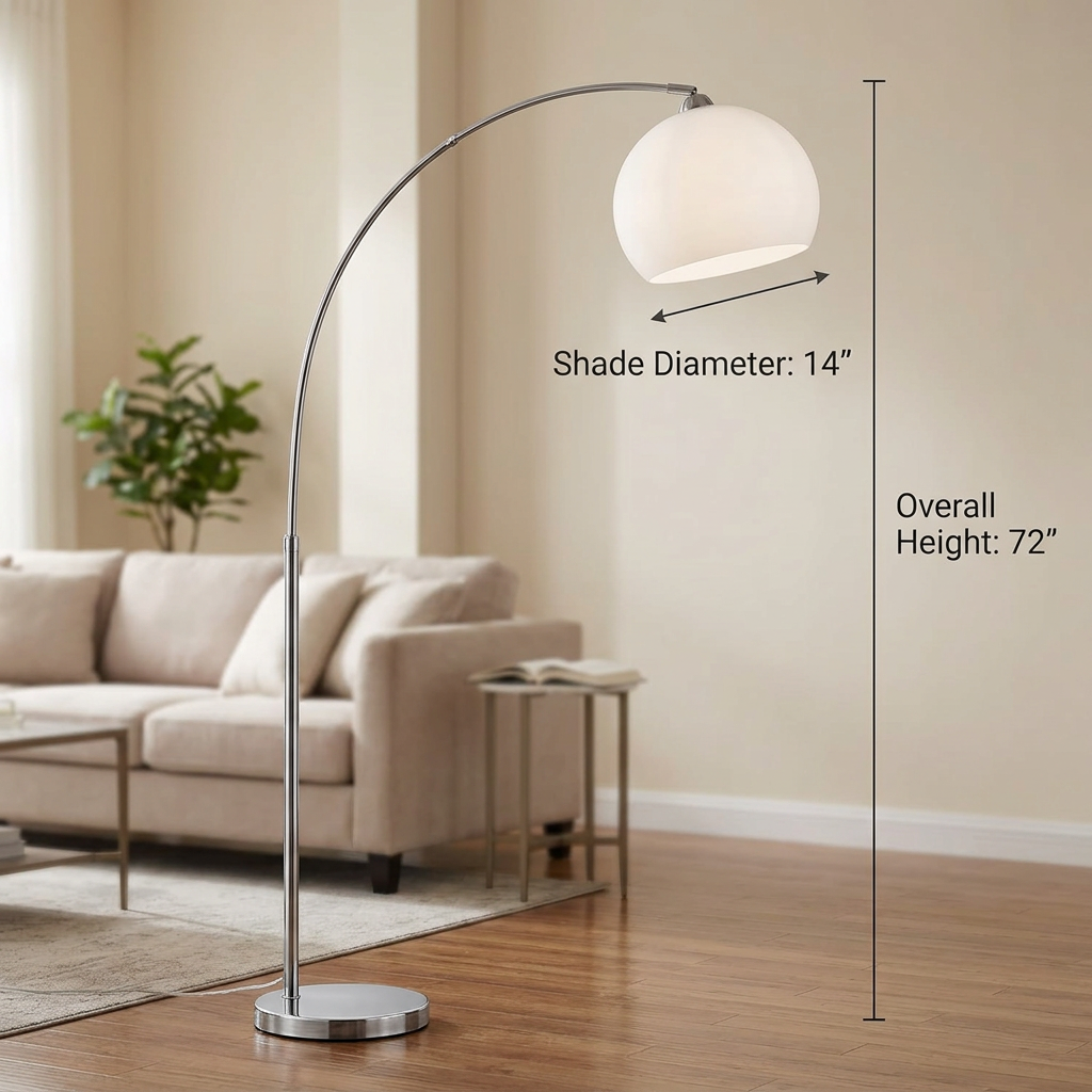 Chrome Arc Floor Lamp with Marble Base | Dimmable Mid-Century Light for Living Room