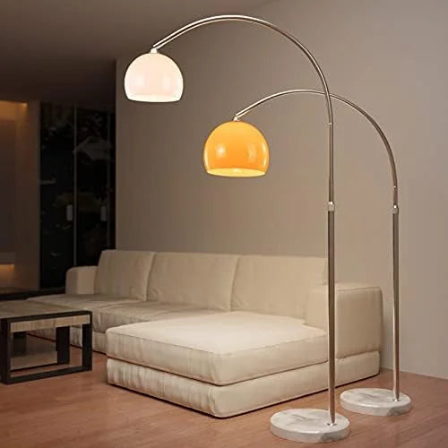 Chrome Arc Floor Lamp with Marble Base | Dimmable Mid-Century Light for Living Room
