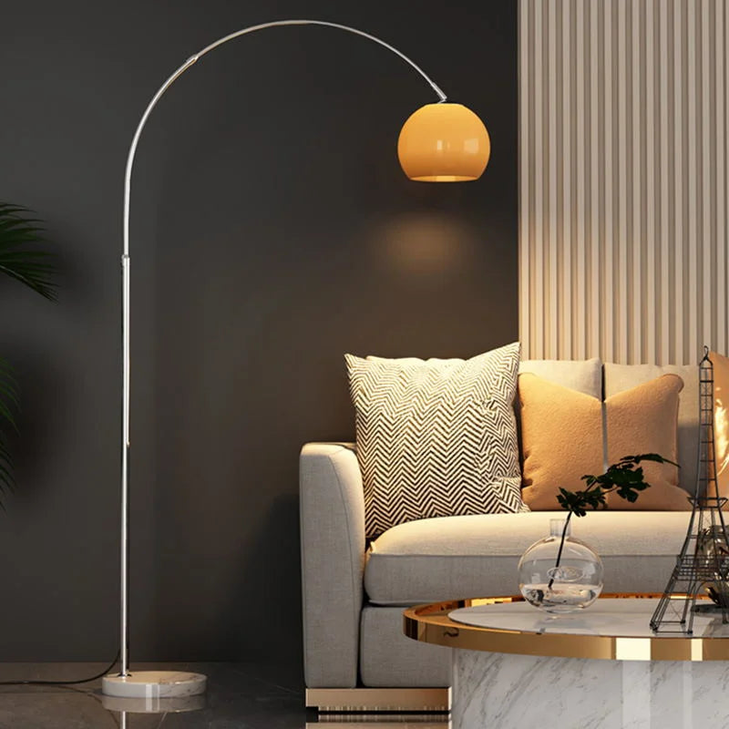 Chrome Arc Floor Lamp with Marble Base | Dimmable Mid-Century Light for Living Room