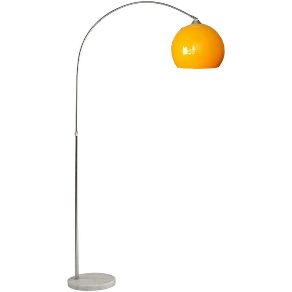 Chrome Arc Floor Lamp with Marble Base | Dimmable Mid-Century Light for Living Room