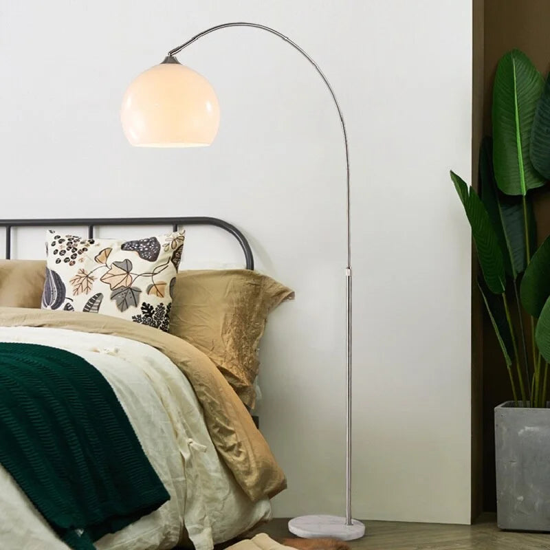 Chrome Arc Floor Lamp with Marble Base | Dimmable Mid-Century Light for Living Room