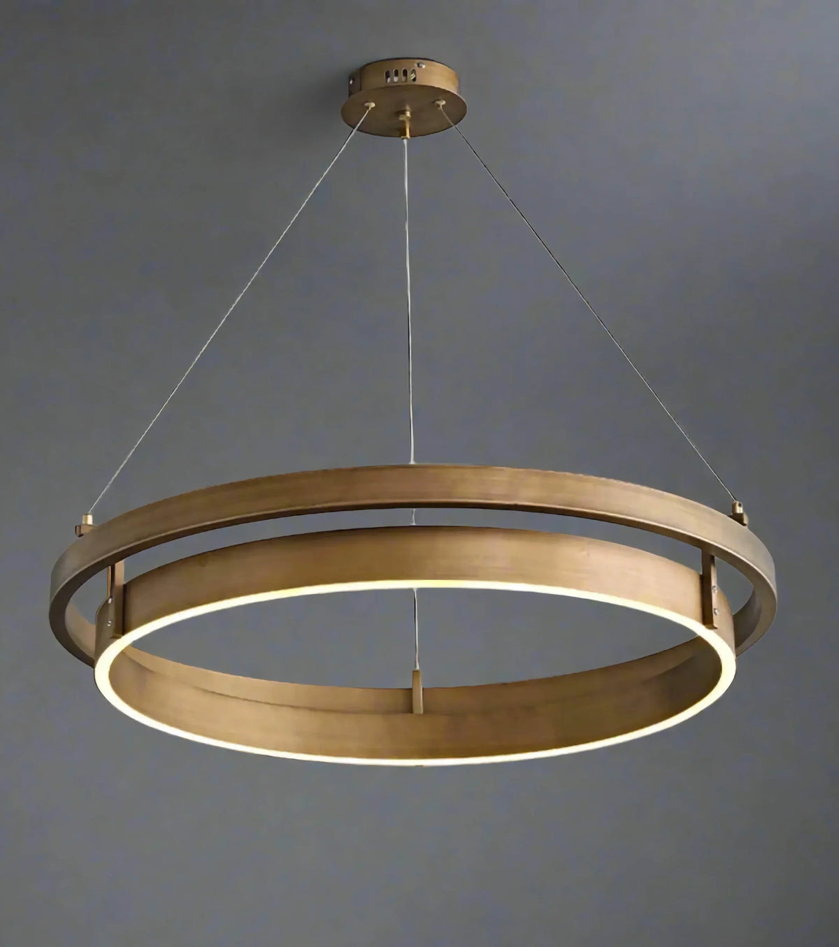 Halo Ring Series | Brushed-Brass Double Ring Chandelier with Integrated LED for Foyer