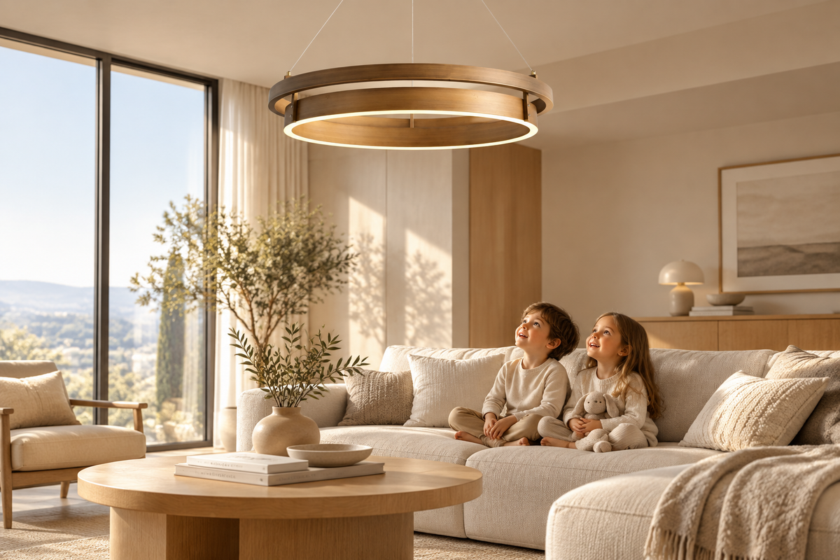 Halo Ring Series | Brushed-Brass Double Ring Chandelier with Integrated LED for Foyer