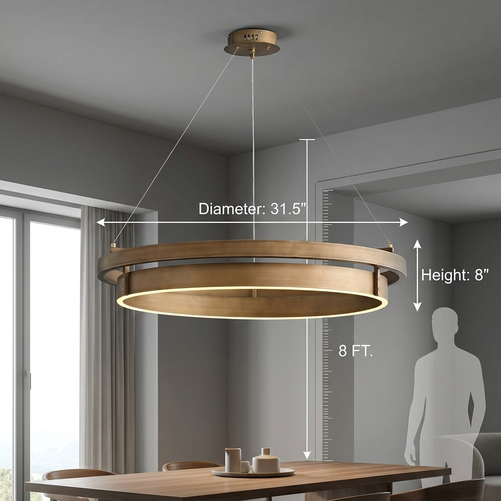 Halo Ring Series | Brushed-Brass Double Ring Chandelier with Integrated LED for Foyer