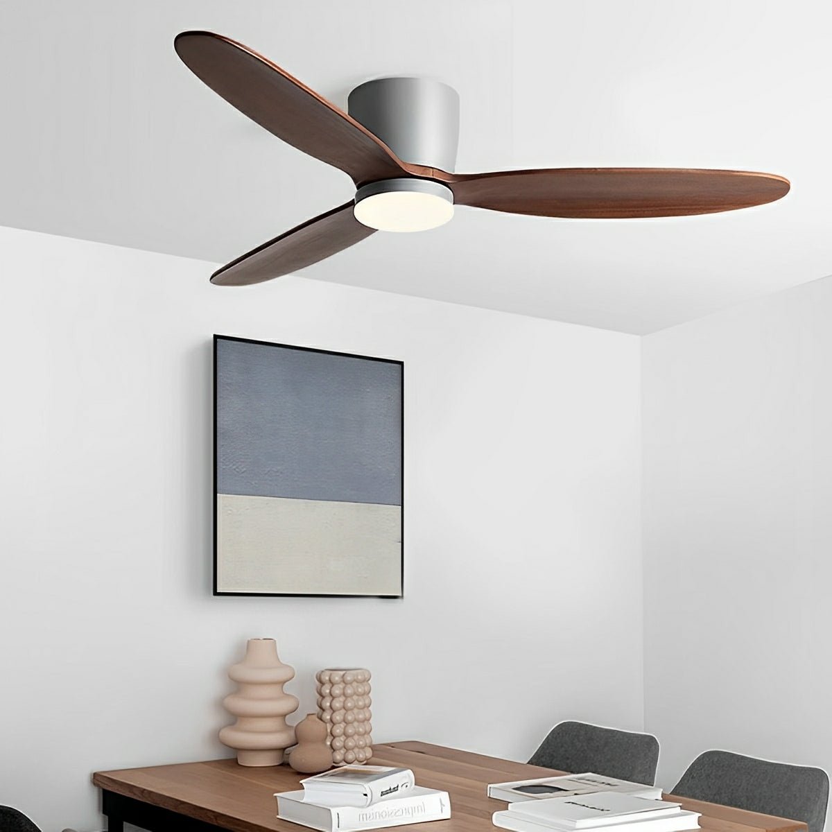 Modern Nordic Wood Ceiling Fan Light 6-Speed DC LED 3CCT