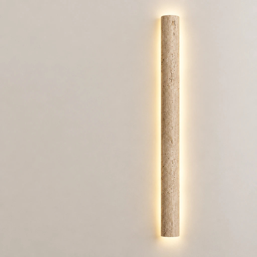 Natural Travertine Bar Wall Sconce with Integrated LED | Stone Light for Hallways