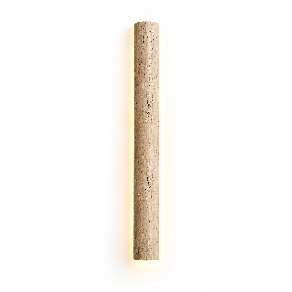 Natural Travertine Bar Wall Sconce with Integrated LED | Stone Light for Hallways