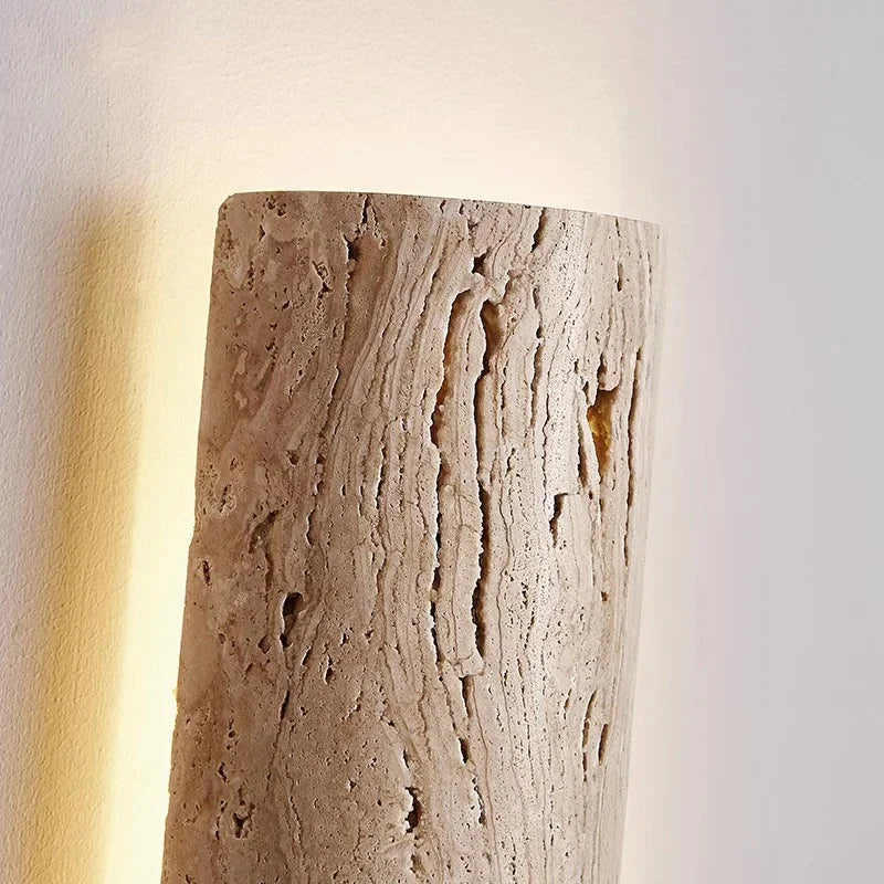Natural Travertine Bar Wall Sconce with Integrated LED | Stone Light for Hallways