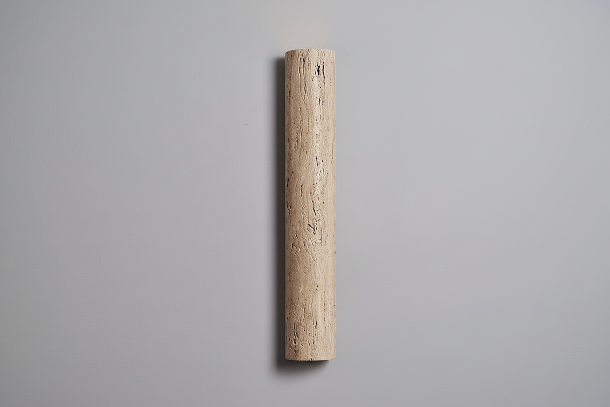 Natural Travertine Bar Wall Sconce with Integrated LED | Stone Light for Hallways
