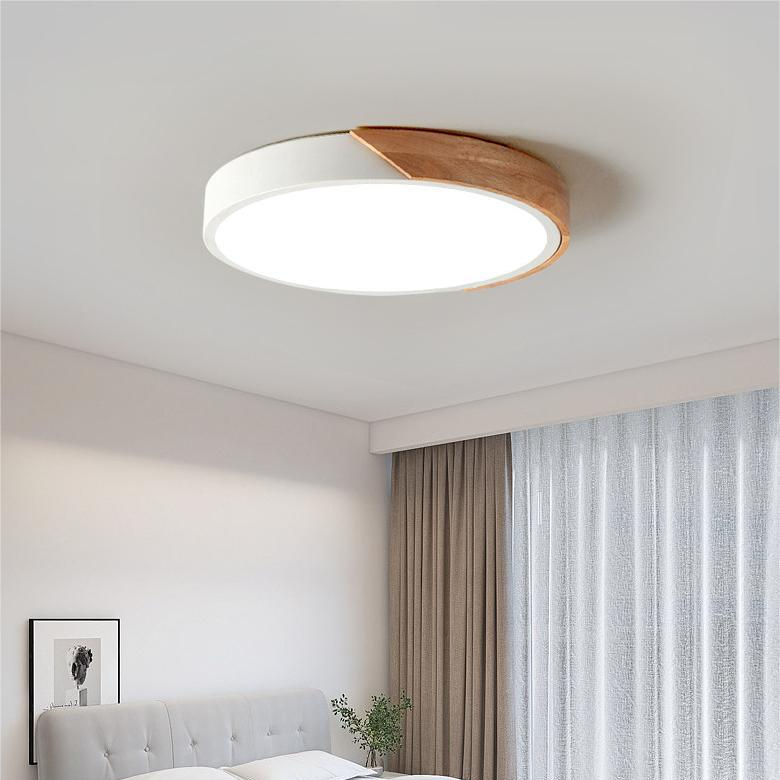 Nordic Wooden LED Ceiling Light Macaroon Round Flush Mount Lamp