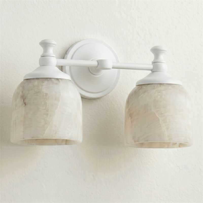 Vanity Glow Series | Brass Short Arm Wall Sconce with Milk Glass Dome for Bathroom