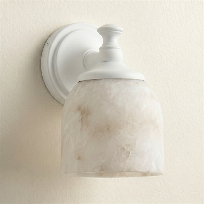 Vanity Glow Series | Brass Short Arm Wall Sconce with Milk Glass Dome for Bathroom