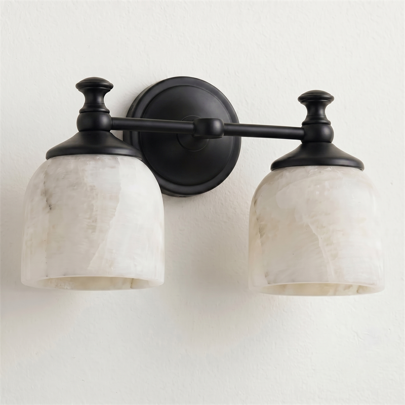 Vanity Glow Series | Brass Short Arm Wall Sconce with Milk Glass Dome for Bathroom