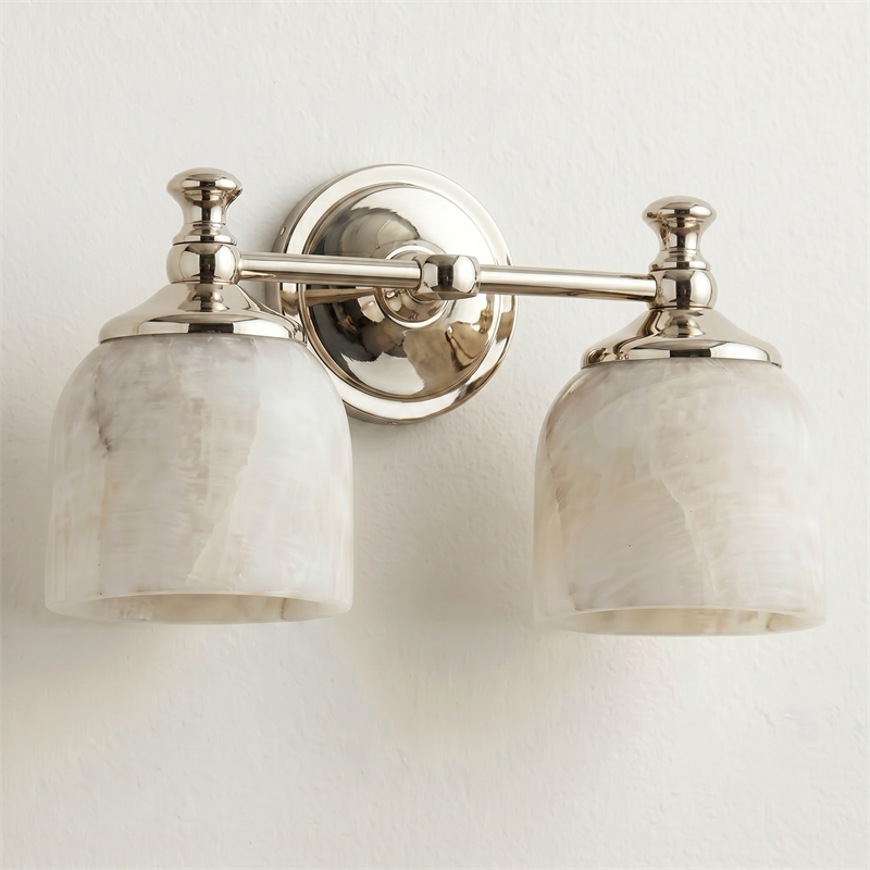 Vanity Glow Series | Brass Short Arm Wall Sconce with Milk Glass Dome for Bathroom