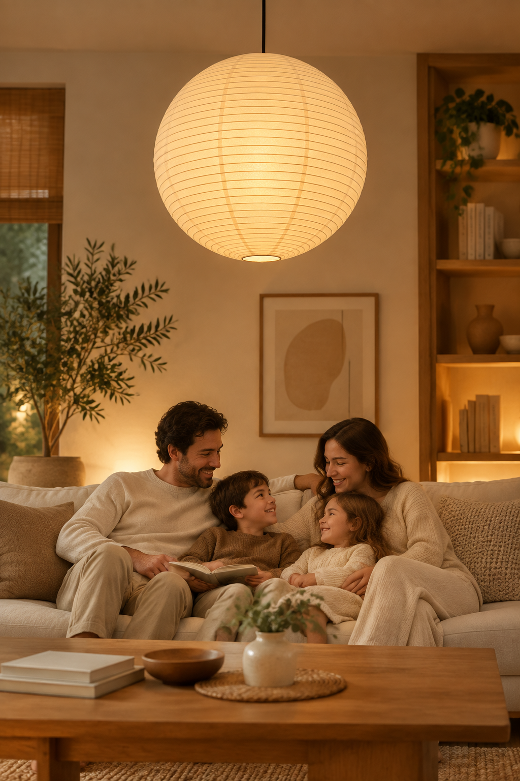 White Rice Paper Lantern Pendant Light with Even Ambient Glow | Japandi Ceiling Lamp