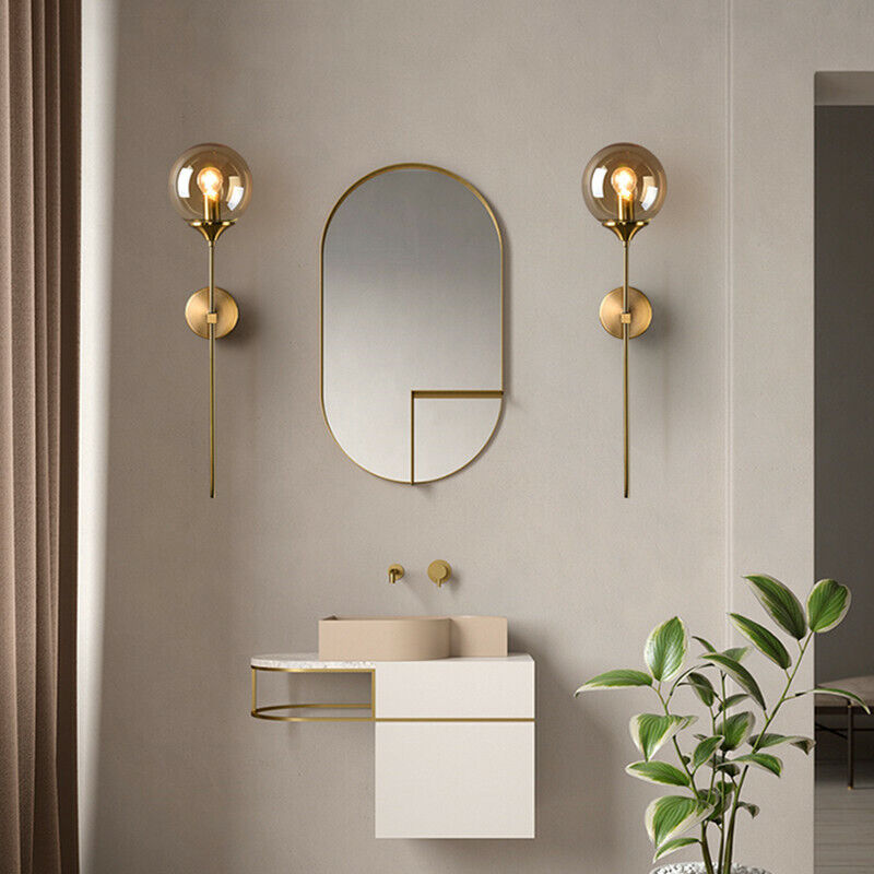 Modern Glass Wall Sconce with Gold Metal Base | Warm Glow Light Fixture
