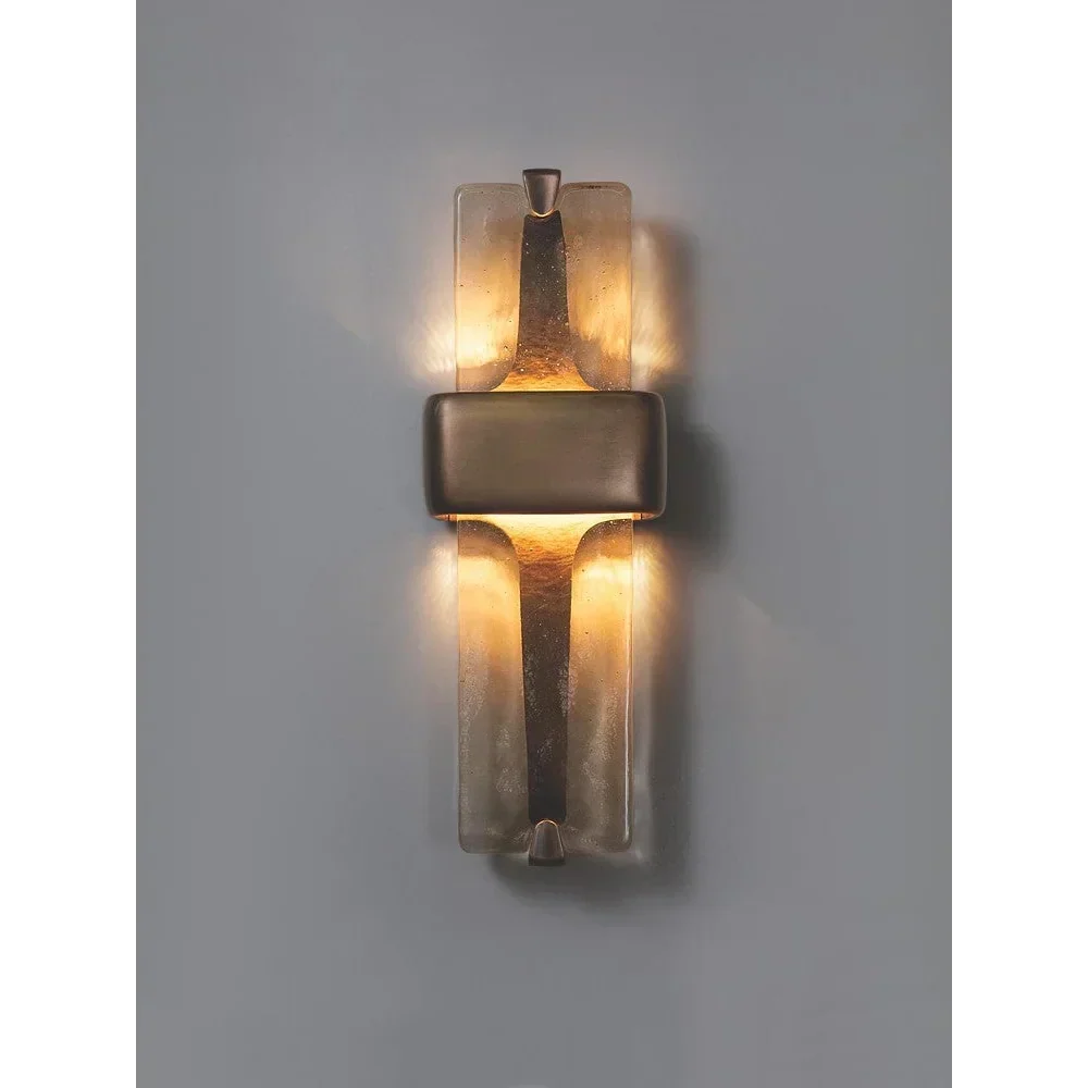 Colonna Series | Textured Glass & Brass Wall Sconce with Cast-Glass Column for Hallway