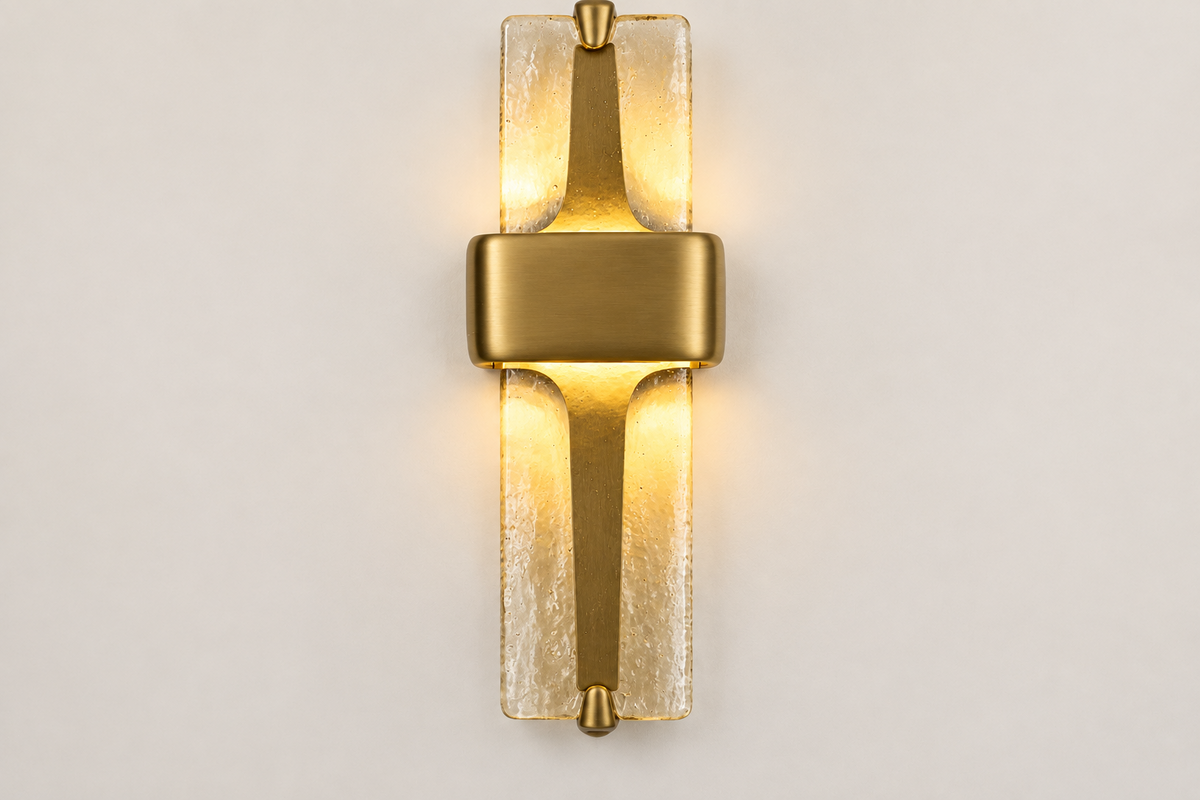Colonna Series | Textured Glass & Brass Wall Sconce with Cast-Glass Column for Hallway