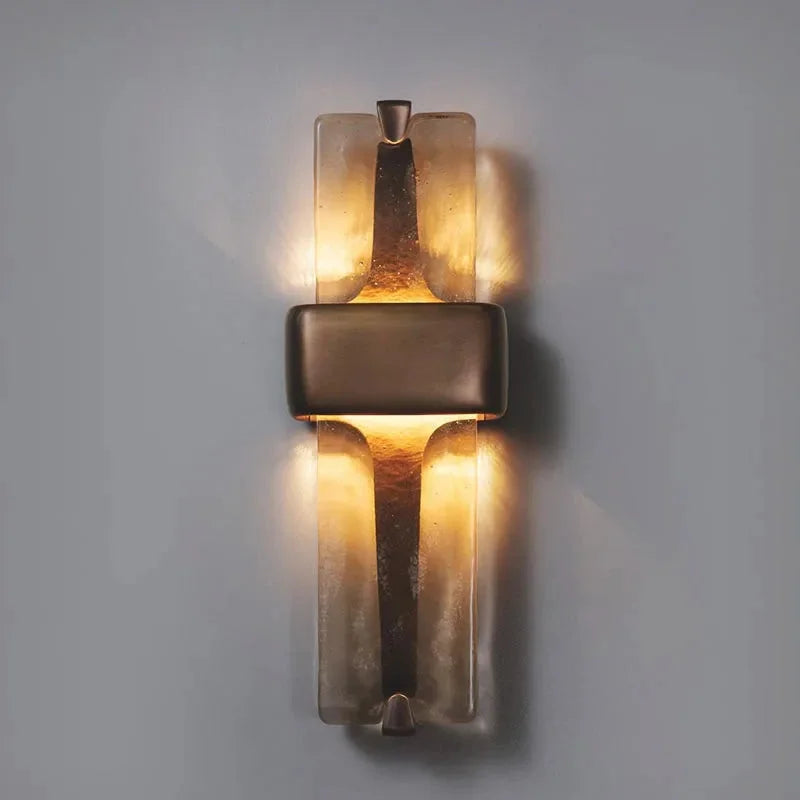 Colonna Series | Textured Glass & Brass Wall Sconce with Cast-Glass Column for Hallway