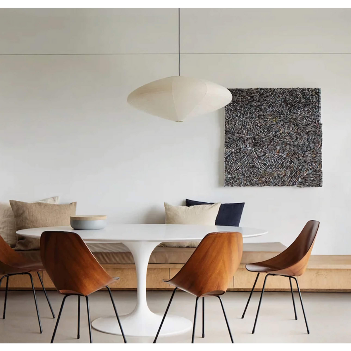 Washi Series | Washi Paper Disk Pendant with Bamboo Ribbing for Dining Room