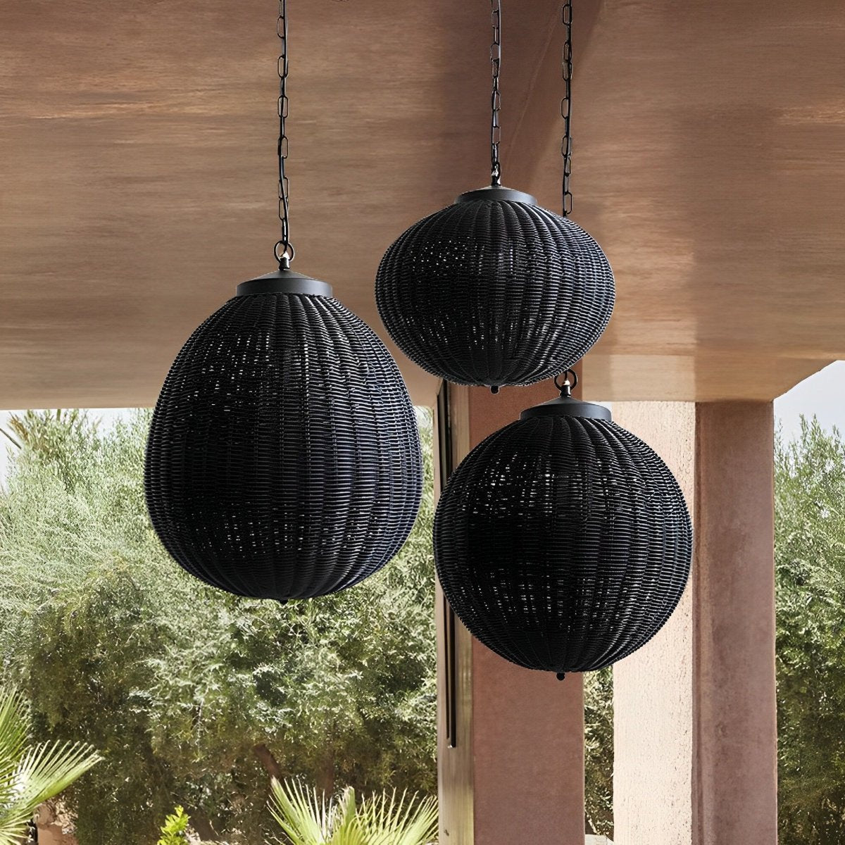 Retro Rattan Outdoor Pendant Light Waterproof Garden Chandelier