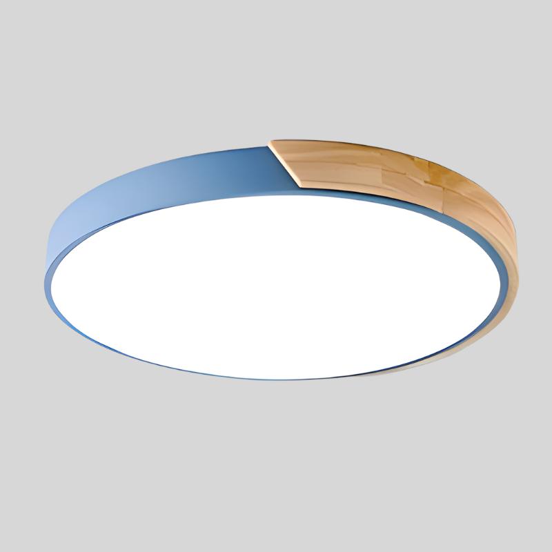 Nordic Wooden LED Ceiling Light Macaroon Round Flush Mount Lamp
